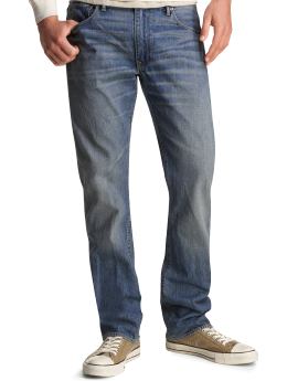 Men: The low rise straight fit jeans - light wash