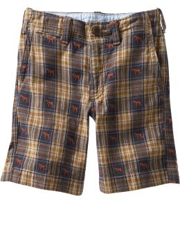 GapKids: Embroidered dog plaid shorts - khaki
