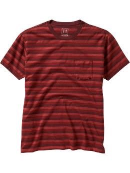 Men: Striped crewneck pocket T - rich red
