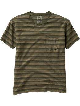 Men: Striped crewneck pocket T - oil green
