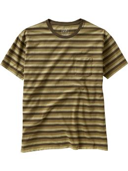 Men: Striped crewneck pocket T - burlwood brown
