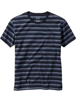 Men: Striped crewneck pocket T - evening blue