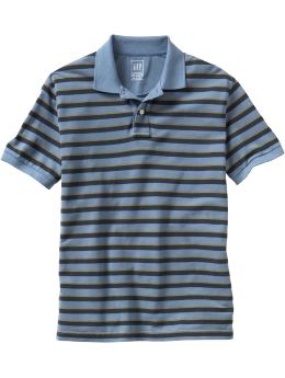 Men: Striped pique polo - pacific blue