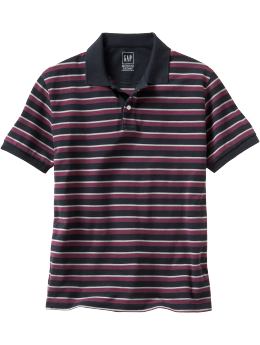 Men: Striped pique polo - true navy