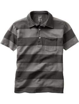 Men: Wide-stripe pique polo - gray