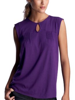 Women: Pintuck keyhole top - purple martin