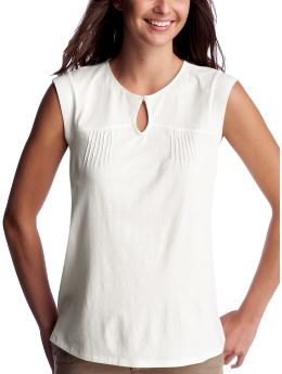 Women: Pintuck keyhole top - off white