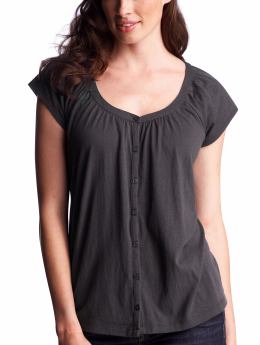 Women: Shirred button-front top - soft black