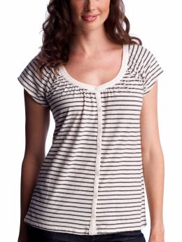 Women: Striped button-front top - black stripe