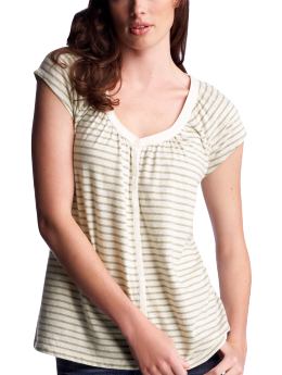 Women: Striped button-front top - green stripe