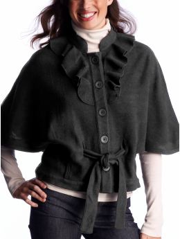 Women: Button-up ruffle capelet - coal black heather