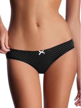 Women: Ultra low picot teeny bikini - black w/ white dots