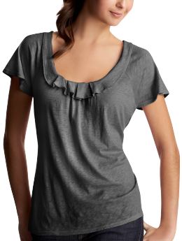 Women: Ruffle slub T - blue slate