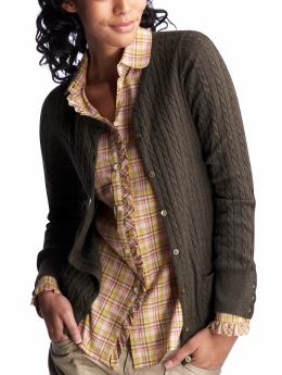 Women: Cable cardigan - brown heather