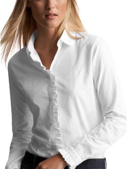 Women: Dobby ruffle-placket shirt - optic white