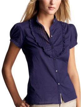 Women: Ruffled bib shirt - new navy