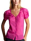 Women: Twisted puff-sleeve shirt - ritzy pink