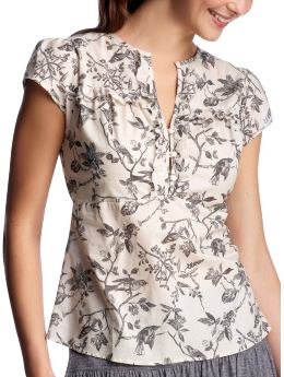 Women: Toile ruffle yoke shirt - anthracite toile