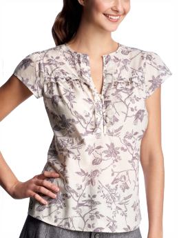 Women: Toile ruffle yoke shirt - violet toile