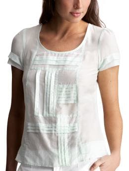 Women's Clothing: Women's Clothing: Pieced pleated top: Short-sleeved Tops | Gap :  loose tiered sheer white