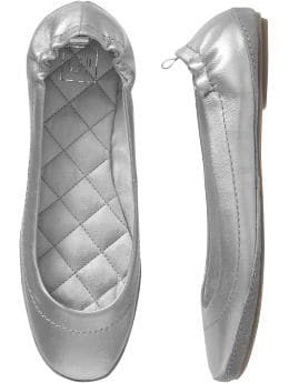 Women: Leather ballet flats - metallic silver