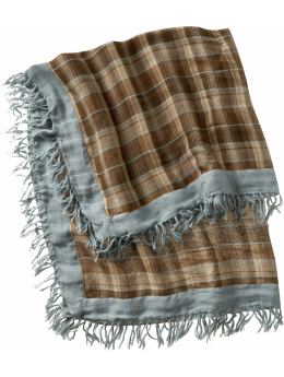 Women: Plaid fringe scarf - blue plaid