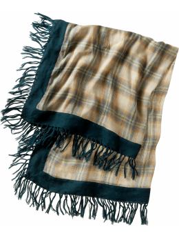 Women: Plaid fringe scarf - teal plaid
