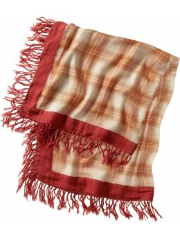 Women: Plaid fringe scarf - red plaid