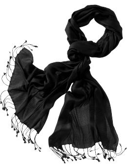 Women: Woven-stripe scarf - true black knit