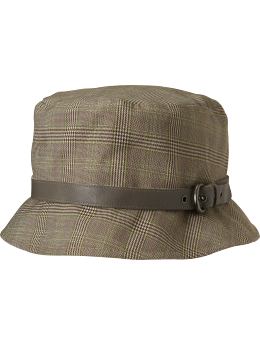 Women: Plaid belted bucket hat - green plaid