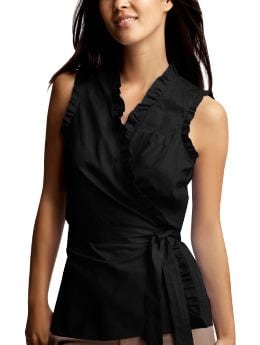 Women: Ruffle wrap shirt - true black