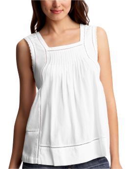 Women: Pintucked squareneck blouse - optic white