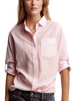 Women: Textured boyfriend shirt - pink stripe