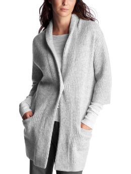 Women: Shawl-collar long cardigan - light heather gray