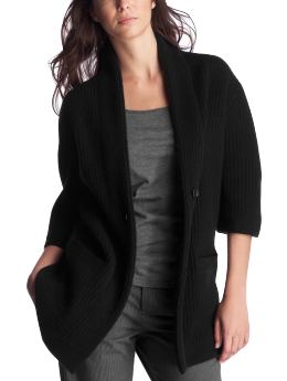 Women: Shawl-collar long cardigan - true black