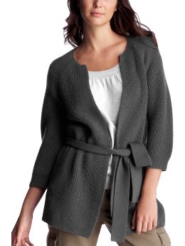 Women: Long belted cardigan - dark gray