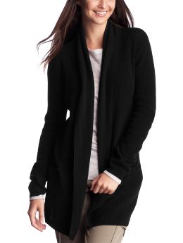 Women: Long waffle knit cardigan - black