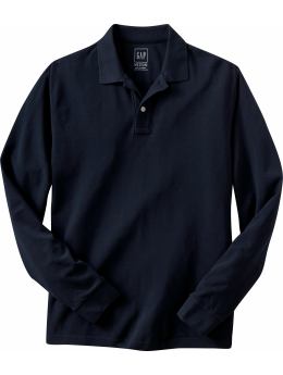 Men: Long-sleeved pique polo - newport blue