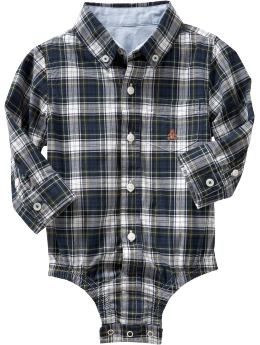BabyGap: Plaid button-down bodysuit - green/white tartan