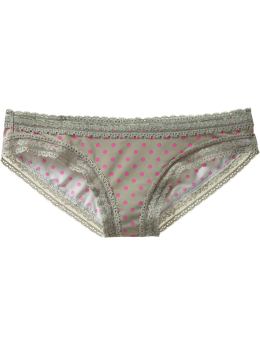 Women: Ultra sheer lace-trimmed bikini - dark gray w/ fuschia dots