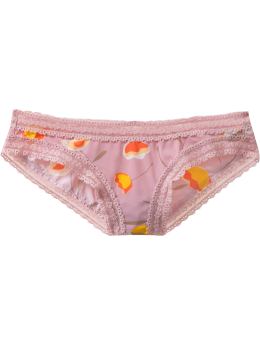 Women: Ultra sheer lace-trimmed bikini - floral cut peach shadow