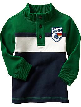 BabyGap: Chest stripe button mock - gable green