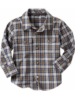 BabyGap: Brown plaid shirt - brown-blue plaid