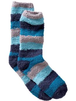 Women: Soft sherpa socks - blue multi stripe