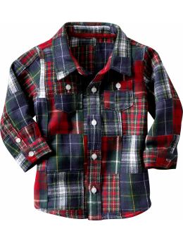 BabyGap: Plaid patchwork flannel shirt - patchwork