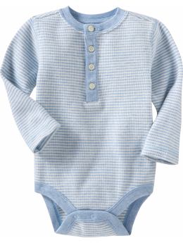 BabyGap: Mini-stripe henley bodysuit - light blue heather