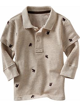 BabyGap: Layered bear polo shirt - oatmeal heather