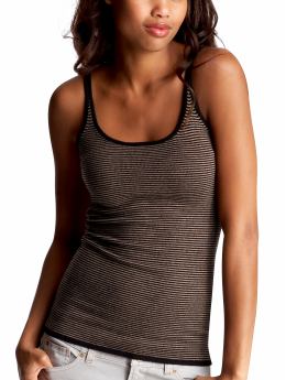 Women: Cashmere cami - black & camel stripe