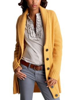 Women: Shawl cardigan - mustard