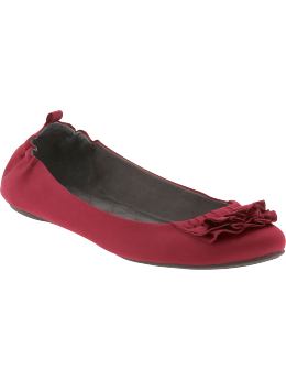 Women: Ruffle ballet flats - crimson
